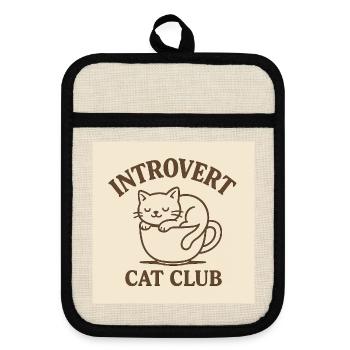 Club de chats introvertis mignons – Chat douillet endormi - Maniques avec dos en caoutchouc - lin/noir  - Devant