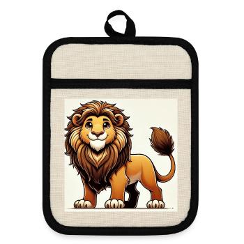 Lion cartoon chaleureux - Maniques avec dos en caoutchouc - lin/noir  - Devant