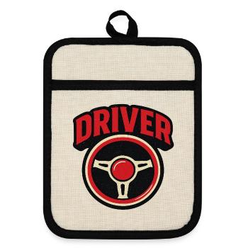 Steering Wheel Emblem Retro Driver Sport - Pot holders with rubber back - linen/black  - Front