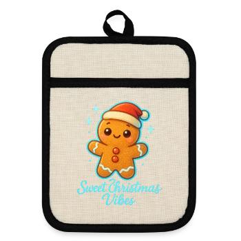 Christmas gingerbread with Santa hat - Pot holders with rubber back - linen/black  - Front