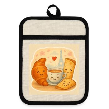 Câlin du petit-déjeuner parisien - Maniques avec dos en caoutchouc - lin/noir  - Devant