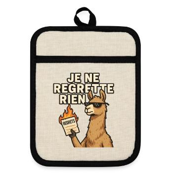 Rebellious Llama I don't regret anything - Pot holders with rubber back - linen/black  - Front