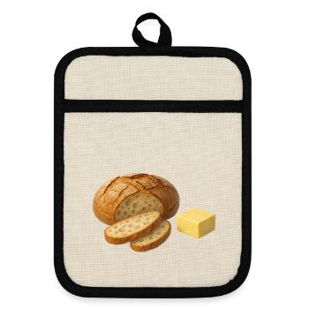Loaf of bread and butter - Pot holders with rubber back - linen/black  - Front