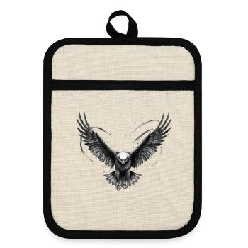 Eagle Bird of Prey Freedom Tattoo Vector - Pot holders with rubber back - linen/black  - Front