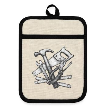 Realistic Craft Tools Illustration - Pot holders with rubber back - linen/black  - Front