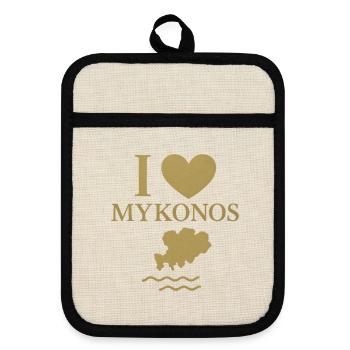 I Love Mykonos Gold - Pot holders with rubber back - linen/black  - Front