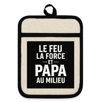Fire, Strength and Dad in the Middle - Pot holders with rubber back - linen/black  - Front