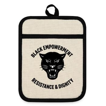 Black Empowerment Panther – Resistance & Dignity - Pot holders with rubber back - linen/black  - Front