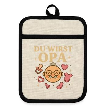 Du wirst Opa – Glücklicher Opa - Topflappen mit Gummirückseite - Leinen/Schwarz  - Vorne