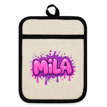 Graffiti  MILA Prénom cadeau idéal imprimable sur  - Maniques avec dos en caoutchouc - lin/noir  - Devant
