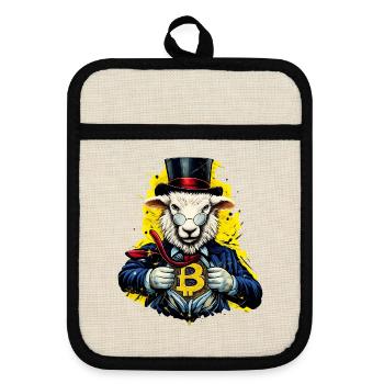 Bitcoin Sheep Gentleman - Pot holders with rubber back - linen/black  - Front