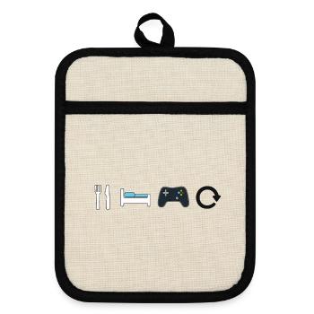 Eat Sleep Game Repeat - Pot holders with rubber back - linen/black  - Front