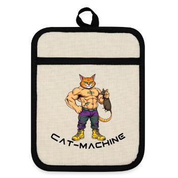 Héros musclé chat avec souris - Maniques avec dos en caoutchouc - lin/noir  - Devant