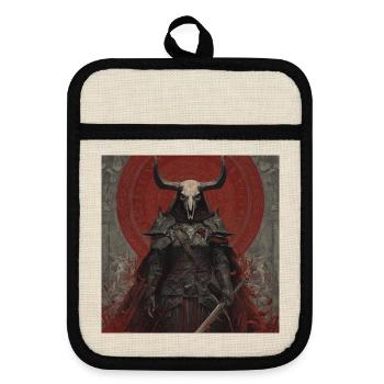 Demon Warrior with Skull Helmet - Pot holders with rubber back - linen/black  - Front