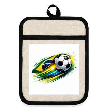Brazilian football whirlwind - Pot holders with rubber back - linen/black  - Front