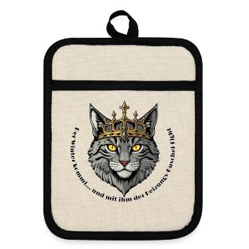 King Cat with Crown - Pot holders with rubber back - linen/black  - Front