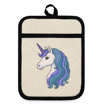 Pastel Unicorn Mane Portrait - Pot holders with rubber back - linen/black  - Front