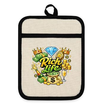 Rich Life Sparkle and Diamonds - Pot holders with rubber back - linen/black  - Front