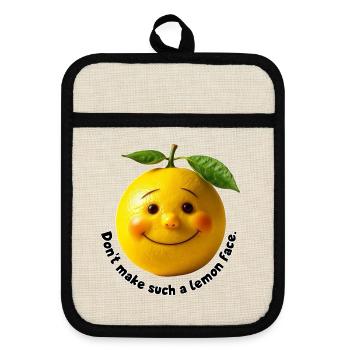 Citron au doux sourire - Maniques avec dos en caoutchouc - lin/noir  - Devant