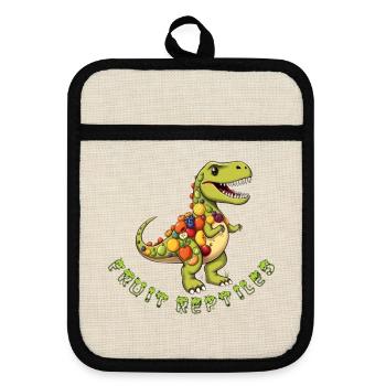 Frucht-Dino mit Obstkranz - Topflappen mit Gummirückseite - Leinen/Schwarz  - Vorne