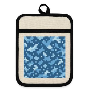 Blaues Pixelmuster - Topflappen mit Gummirückseite - Leinen/Schwarz  - Vorne