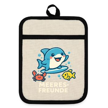 Meeresfreunde Surferfreunde - Topflappen mit Gummirückseite - Leinen/Schwarz  - Vorne