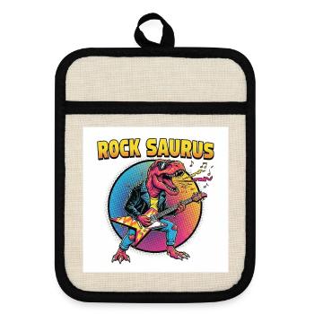 Rock Saurus Gitarrenheld - Topflappen mit Gummirückseite - Leinen/Schwarz  - Vorne