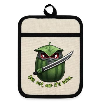 Wassermelone Ninja: Ein Schnitt Ende - Topflappen mit Gummirückseite - Leinen/Schwarz  - Vorne