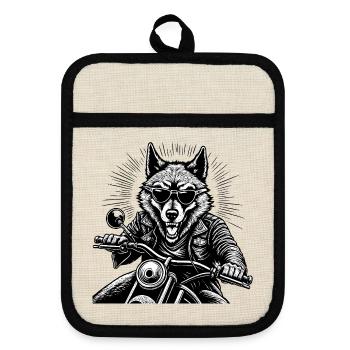 Motif de loup sur une veste en cuir de moto - Maniques avec dos en caoutchouc - lin/noir  - Devant