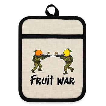 Fruit War Duel of Fruits - Pot holders with rubber back - linen/black  - Front