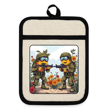 Blossom Fight Duo - Pot holders with rubber back - linen/black  - Front