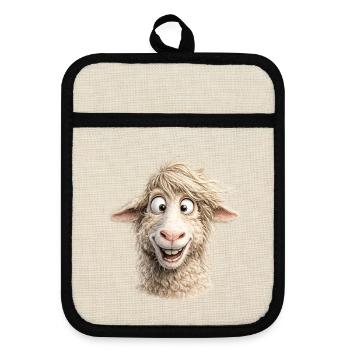 Happy Sheep Portrait - Pot holders with rubber back - linen/black  - Front