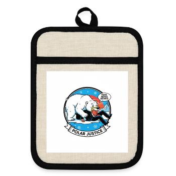 PolarJustice Cartoon - Pot holders with rubber back - linen/black  - Front