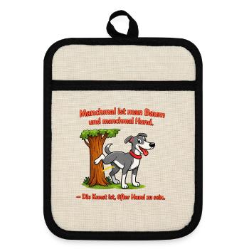 Hund und Baum: Kunst des Hundseins - Topflappen mit Gummirückseite - Leinen/Schwarz  - Vorne