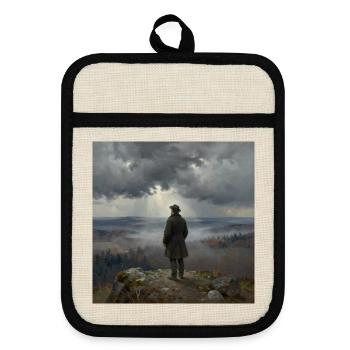 View of the Misty Mountains - Pot holders with rubber back - linen/black  - Front