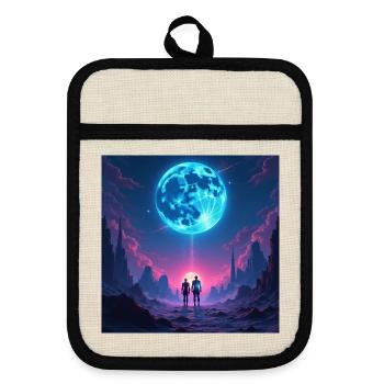 Moon Path of Togetherness - Pot holders with rubber back - linen/black  - Front