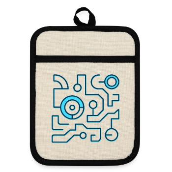 Neon Circuit Blue Lines - Pot holders with rubber back - linen/black  - Front