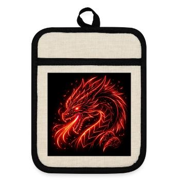 Dragon néon en feu rouge - Maniques avec dos en caoutchouc - lin/noir  - Devant