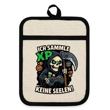 I'm collecting XP, not souls! - Pot holders with rubber back - linen/black  - Front