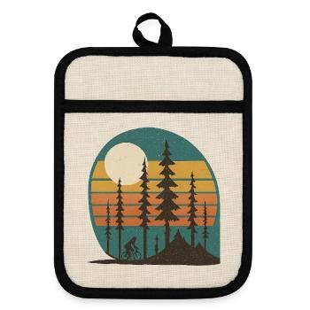 Forest Sun Cyclist Retro Landscape Gift Idea - Pot holders with rubber back - linen/black  - Front