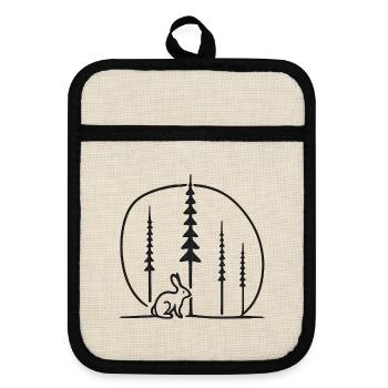 Idée cadeau de silhouette du cercle du lapin dans la forêt - Maniques avec dos en caoutchouc - lin/noir  - Devant
