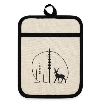 Deer silhouette in the forest circle gift idea - Pot holders with rubber back - linen/black  - Front