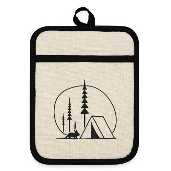 Forest Camping Silhouette Fans Gift Idea Nature - Pot holders with rubber back - linen/black  - Front