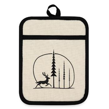 Idée cadeau pour fans de Cerf dans la Forêt Lunaire Cadeau Vagabond - Maniques avec dos en caoutchouc - lin/noir  - Devant