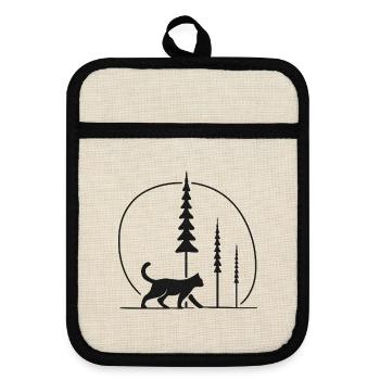 Idée cadeau pour fans de Forest Cat in the Moon Circle - Maniques avec dos en caoutchouc - lin/noir  - Devant