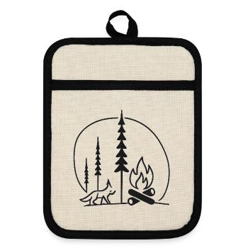 Concept cadeau pour fans d’art de la ligne de forêt de feu de camp - Maniques avec dos en caoutchouc - lin/noir  - Devant