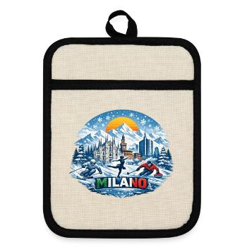 Milan winter sports icon - Pot holders with rubber back - linen/black  - Front