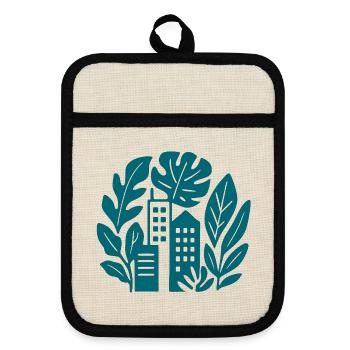Green cityscape UrbanMix - Pot holders with rubber back - linen/black  - Front