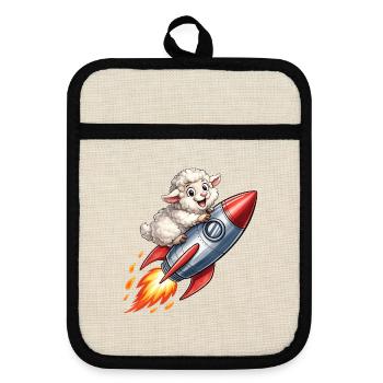 Wool sheep on rocket flight - Pot holders with rubber back - linen/black  - Front