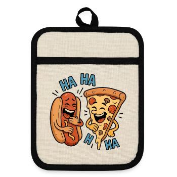 Pizza and Hot Dog: A Merry Duo - Pot holders with rubber back - linen/black  - Front